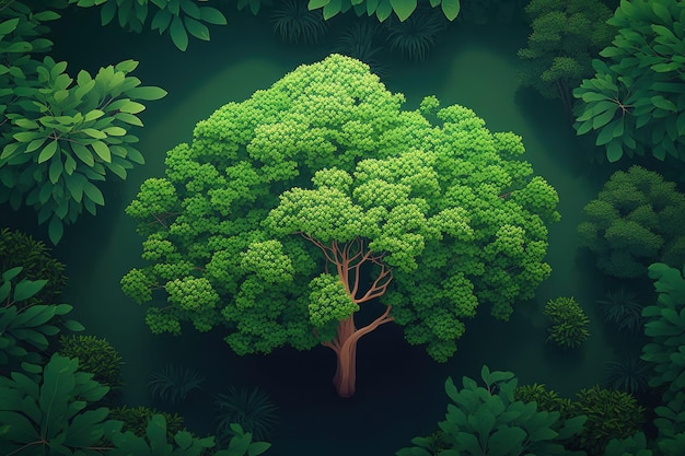 Aerial image of a tree in a forest Concept