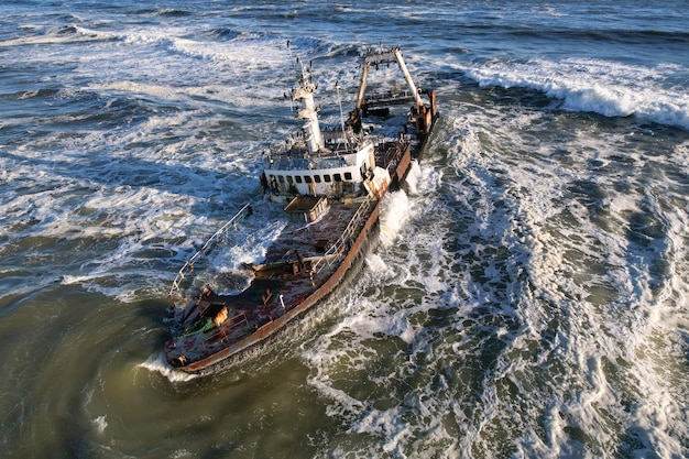 Aerial images of the offshore fishing vessel shipwreck the Zeila Namibia