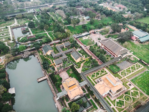 Aerial of Imperial Royal Palace Hue Vietnam