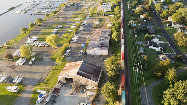 Aerial landscape shot upstate over Verplanck