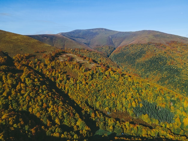 Aerial landscape view of autumn carpathian mountains