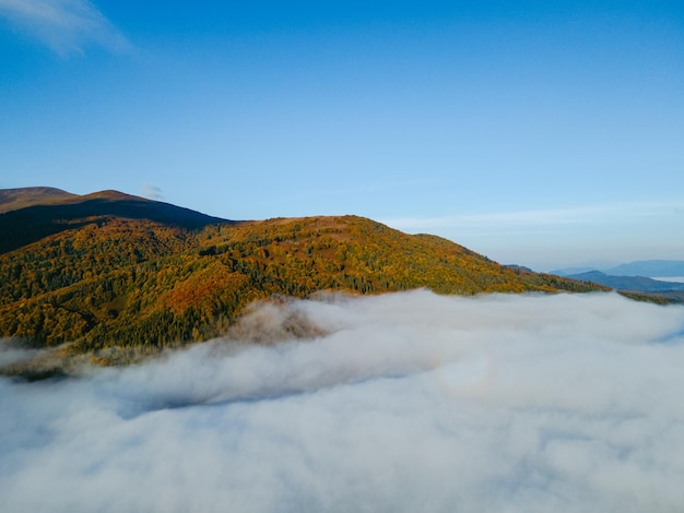 Aerial landscape view of autumn carpathian mountains