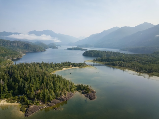 Aerial landscape view of Kennedy Lake