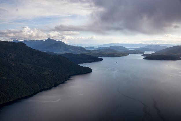 Aerial Landscape view with broken rain clouds covering the sky