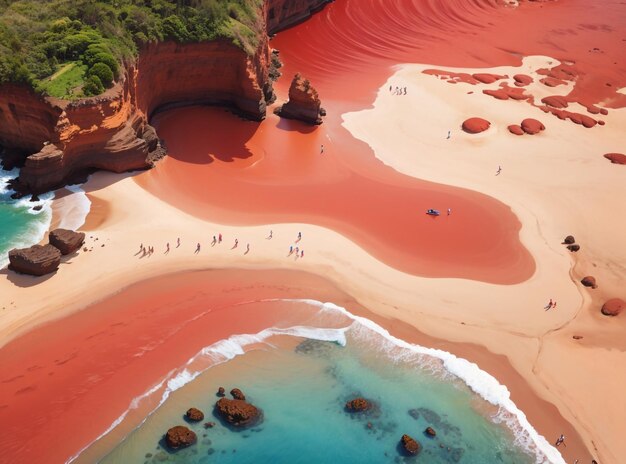 Foto aerial majesty red sand beach in hana gevangen in adembenemende 3d-rendering