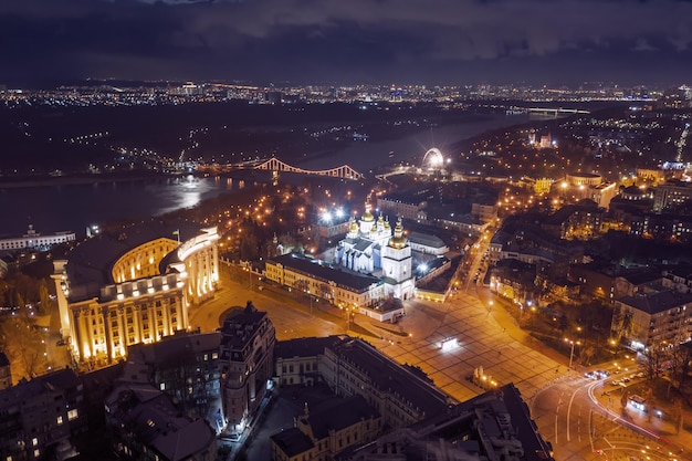 Aerial night view night Kyiv