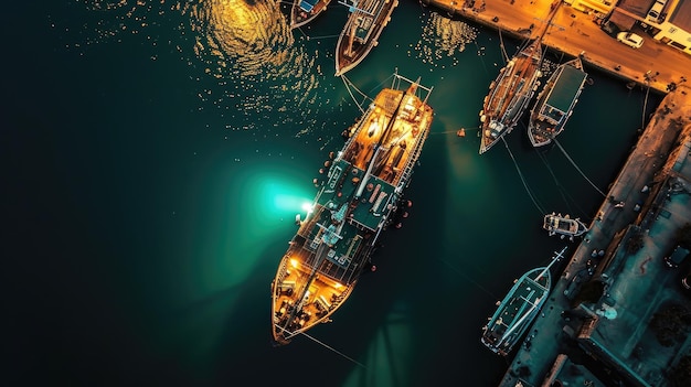 Aerial Night View of a Ship in a Harbor Captured by Generative AI