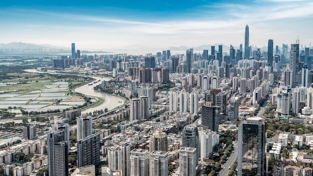 空中屋外ブルー トーン都市建築風景