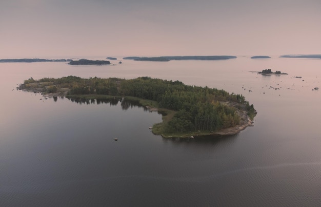 Aerial panorama of a group of islands in the sea