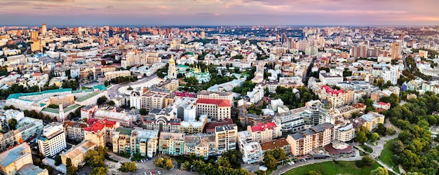 Aerial panorama of Old Kiev in Ukraine