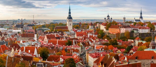 Aerial panorama of Old town Tallinn Estonia