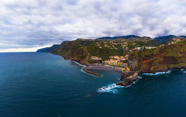 Aerial panorama of Ponta do Sol in Madeira island Portugal