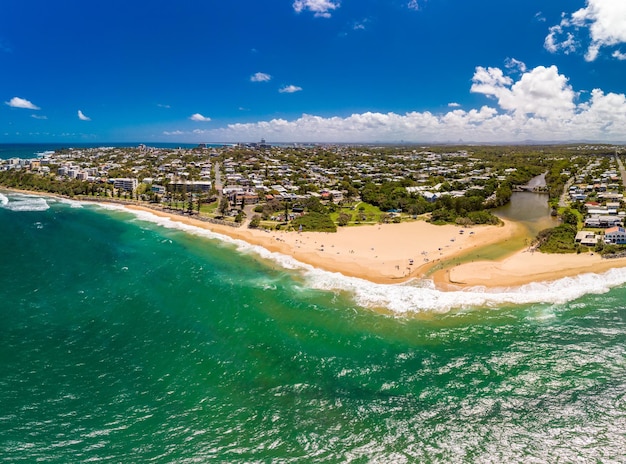 Aerial panoramic images of Dicky Beach Caloundra Australia
