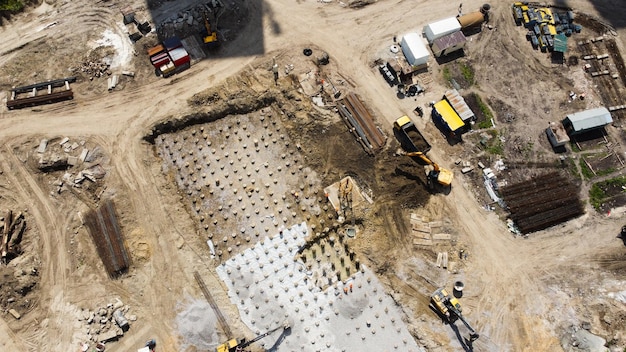 aerial panoramic view of city construction site.