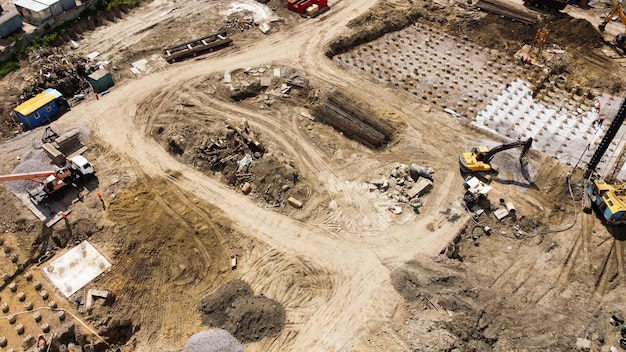 aerial panoramic view of city construction site.