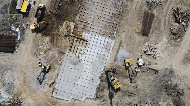 aerial panoramic view of city construction site.