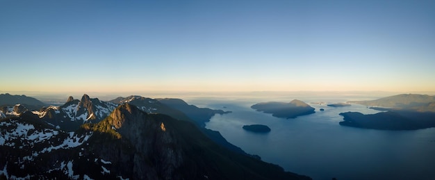 Aerial panoramic view of Howe Sound Mountains