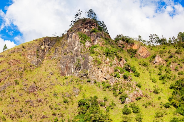 Aerial panoramic view to Little Adams Peak. Little Adams Peak is located in Ella, Sri Lanka