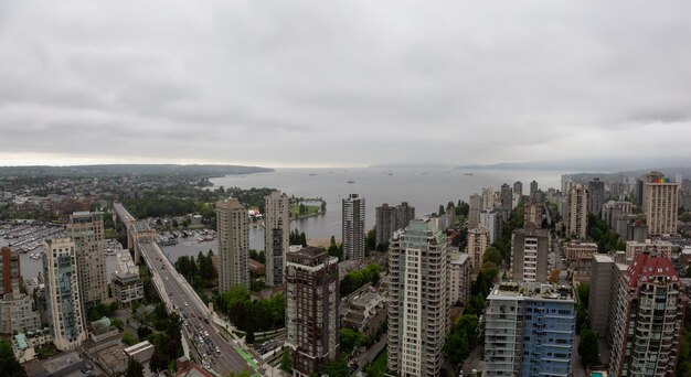 Aerial panoramic view of a modern cityscape