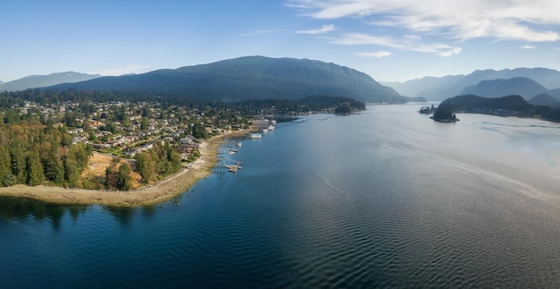 Aerial Panoramic view of a Ocean Inlet in the Modern City