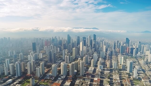 Панорамный вид с воздуха на небоскребы