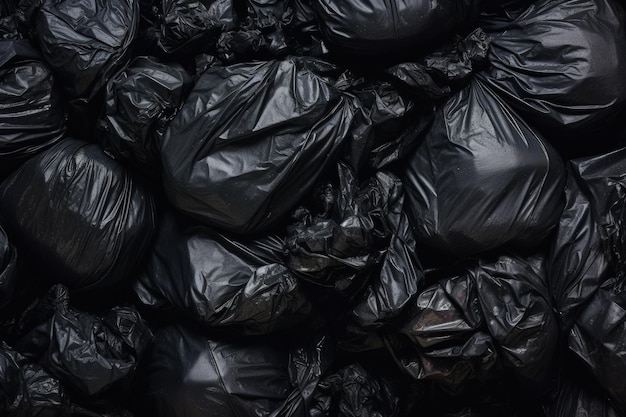 Aerial perspective of black bags in rubbish