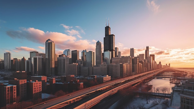 Aerial perspective chicago skyline