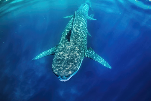 Aerial perspective of a whale shark filter feeding