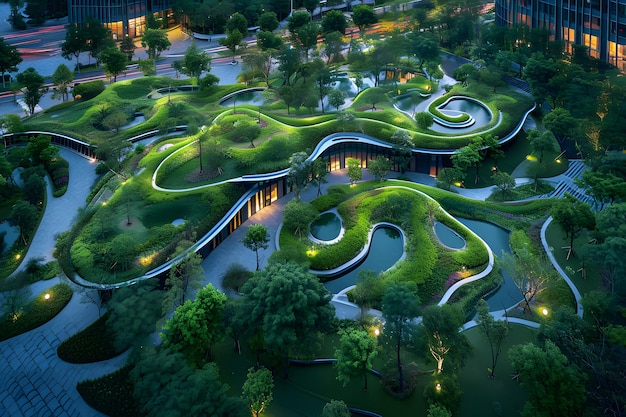 Aerial perspectives with innovative design eco friendly urban landscape