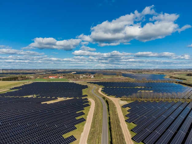 Aerial photo of the 340 ha big solarpark at hjolderup west of aabenraa