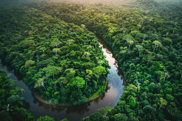 Aerial photo of amazon rain forest jungle in Peru