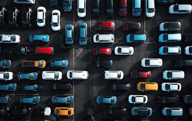 Photo an aerial photo capturing the organized arrangement of brandnew cars lined up at the port