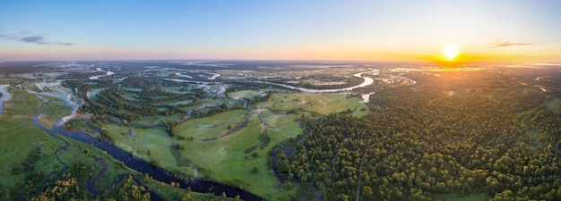 Aerial photo of a floodplain of the river Prypiac' Pripyat during spring overflow