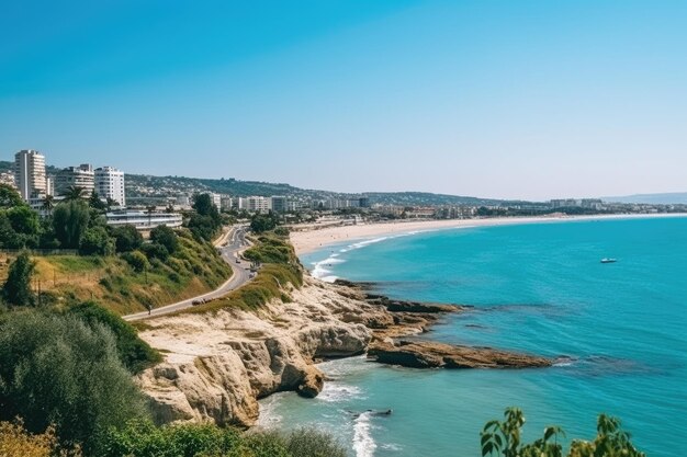 Aerial photo from drone of beautiful city and the beach AI Generated