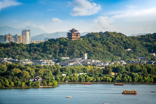 Foto foto aerea del paesaggio urbano di hangzhou west lake