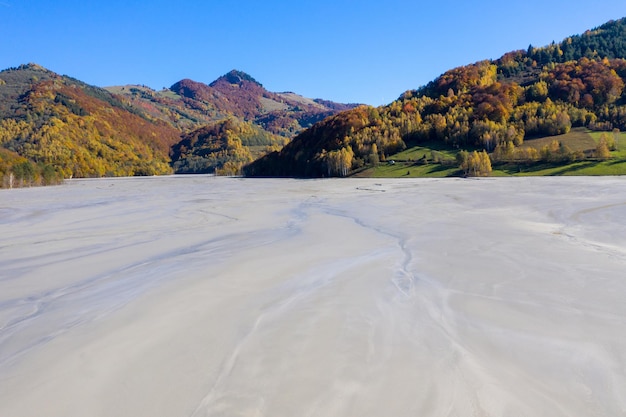 Aerial photo of the industrial decanting lake at Geamana in Romania Copper mining residuals polluting the environment