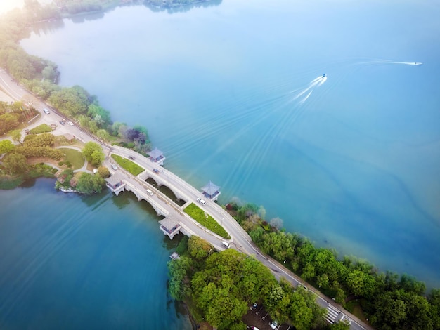 Aerial photo of the landscape of Yunlong Lake in Xuzhou China