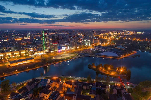 Aerial photo of Minsk (Belarus) at the night