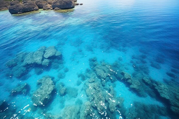 楽園風の海岸と澄んだ水のある海の航空写真