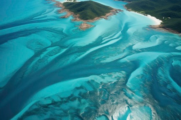 澄んだ青い透明な水と柔らかい砂のある海と海岸の楽園の景色の航空写真