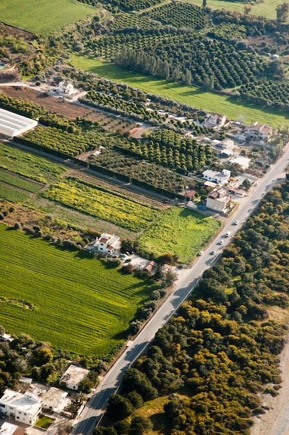 農村地域の航空写真