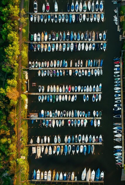 aerial photo of ships at dock