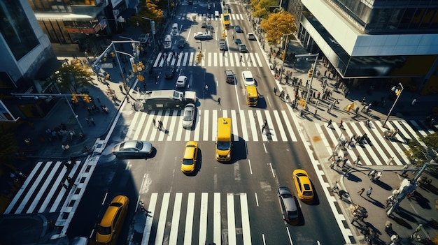 写真 歩行者が通行道路を横断している街を歩く人々の空中写真のトップビュー