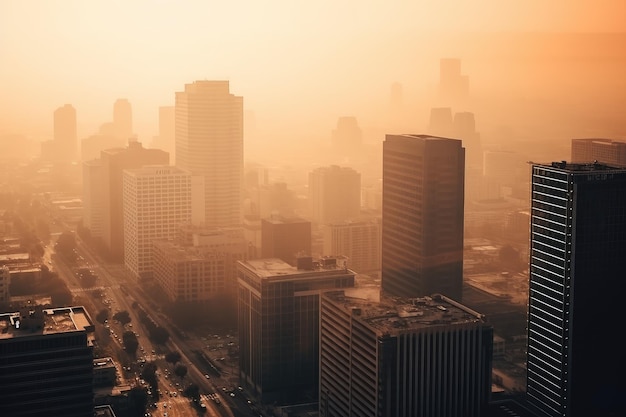 Photo aerial photograph of city buildings at sunset