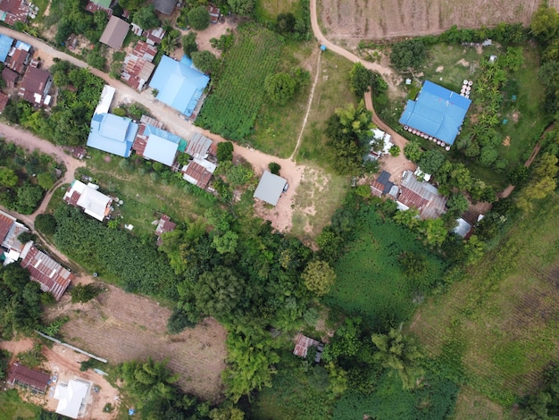 Aerial photograph of rural communities in the morning sunrise