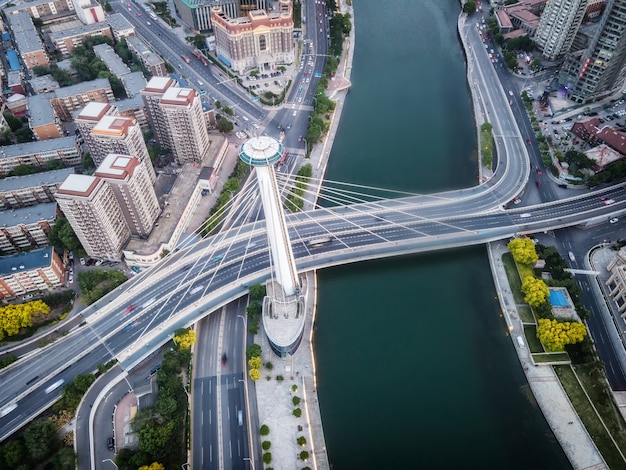 Aerial photograph of skyline of architectural landscape of Tianjin Financial Center