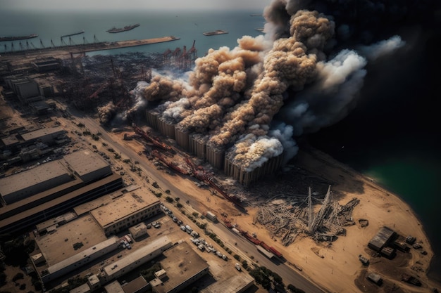 Aerial photographs of the Lebanon Blast and the 4 August 2020 explosion in the port of Beirut