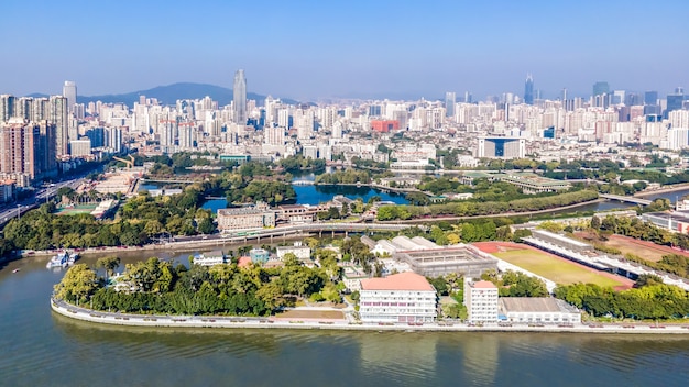 現代中国の都市の建築景観の航空写真