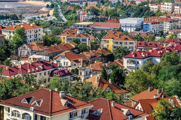 Aerial photography of the architectural landscape of Qingdao's old city