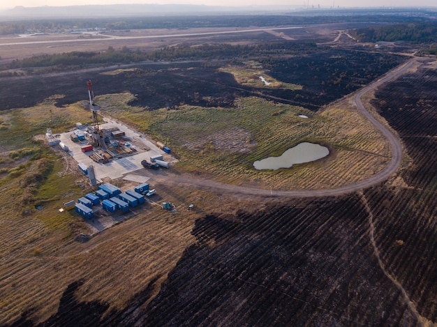 Aerial photography of burnt fields after the fire